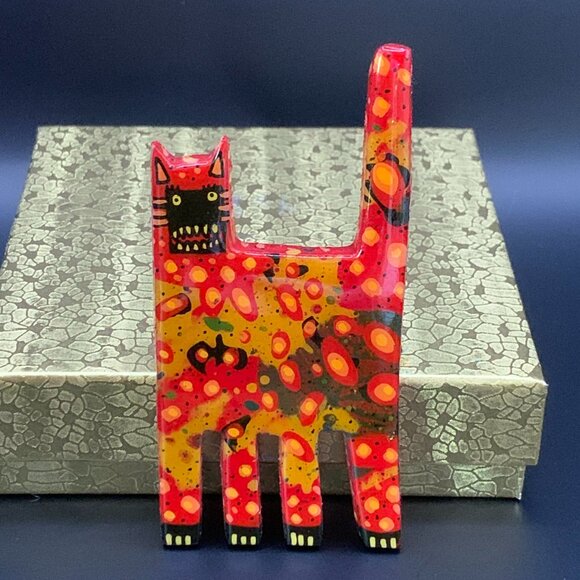 Mark Soppeland Hissing Cat Brooch Artsy Colorful OOAK Big Funky '90's J210 - Picture 1 of 7